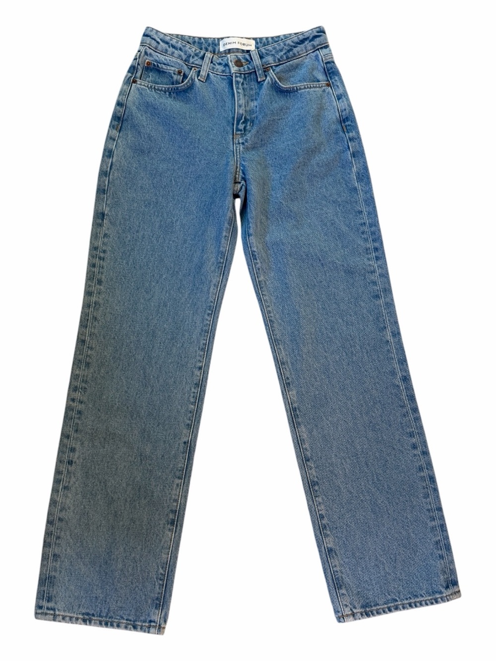 Denim Forum High Rise Straight Jeans Blue Cotton Button Zip Women Size 25